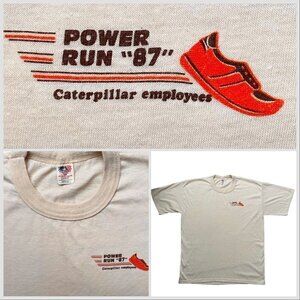 VTG 80s Graphic T Single Stitch Power Run 1987 Cream Unisex Men’s L Women’s XL